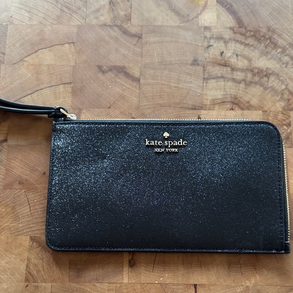 kate spade Handbags - Kate Spade black glitter sparkle 2-sided zipper wristlet. New.
